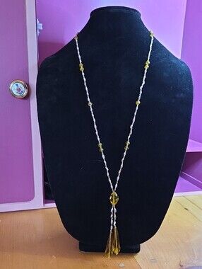 Antique 1920s Art Deco Lariat Flapper Sautoir Necklace Pink Shell & Glass Beads